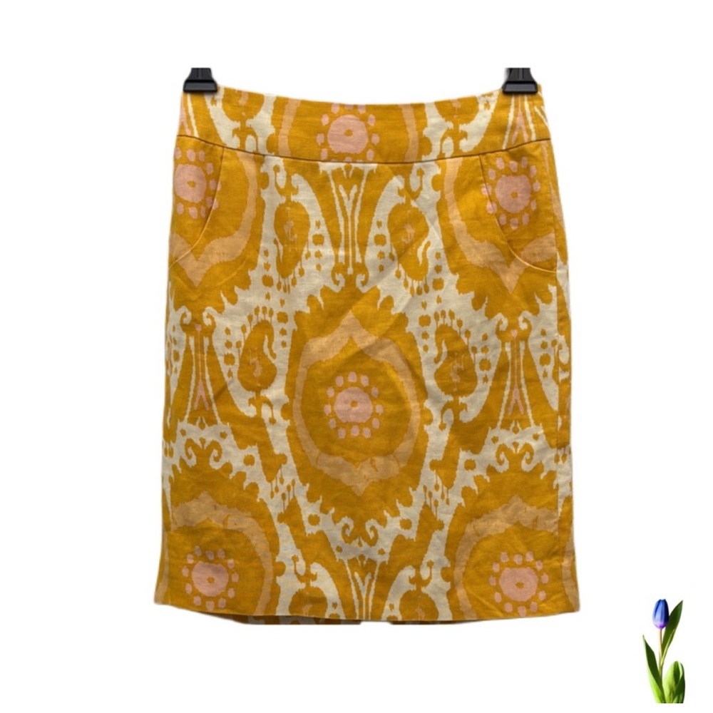 J. Crew Yellow Cream Pencil Skirt Knee-Length